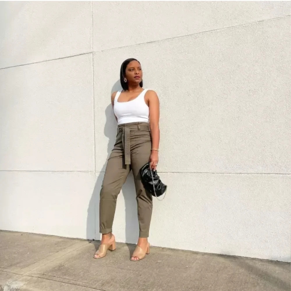 Super High Waisted‎ Belted Paperbag Ankle Pant